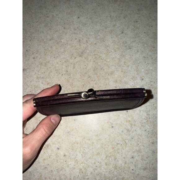 Vintage Fossil Kiss Lock Genuine Brown Leather Card Holder Coin Purse Wallet - Picture 11 of 15